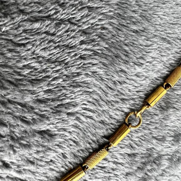 Vintage Tube Chain Link Necklace Long 16 in Drop Gold Tone Textured - Picture 4 of 6